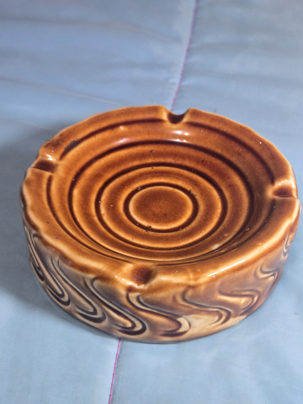 Vintage MCM Golden Brown Ceramic Ashtray Made in Brazil 5.25" round
